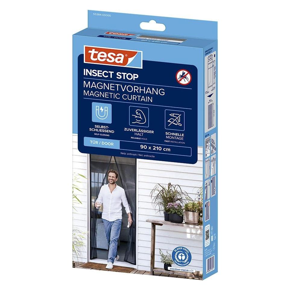tesa Insektenschutz Magnetvorhang für Balkon- und Terrassentüren, selbstschliessend, Montage ohne Bohren (90 x 210 cm) (55384-00000-00)