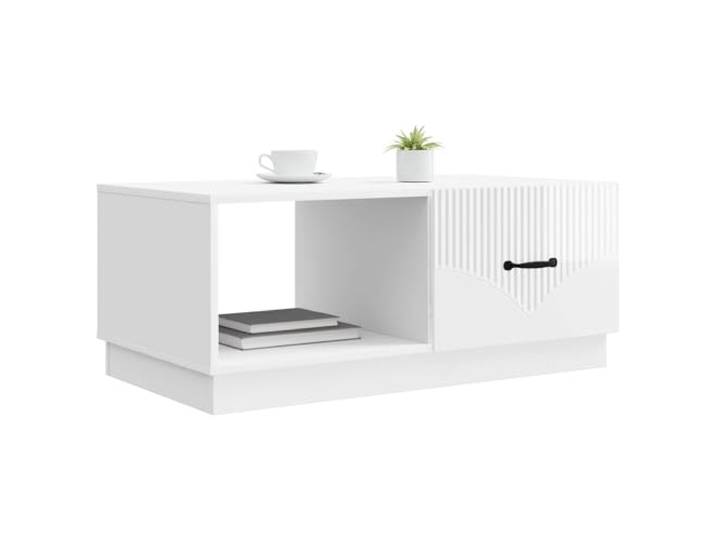 KTHLBRH Couchtisch weiß glänzend 90 x 50 x 37 cm Modernes Design, glänzende Oberfläche, für Wohnzimmer, zeitgenössischer Vintage-Stil