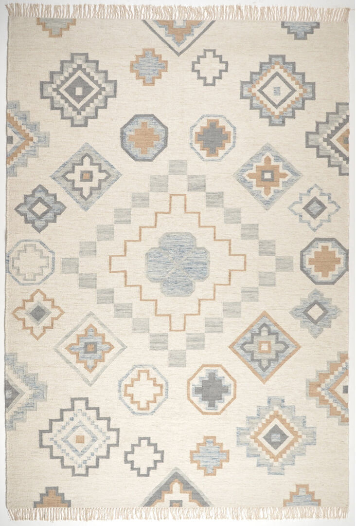Ivy Bronx Brioney Aztec Geometric Hand Woven Area Rug - Traditional Kilim Design Blue Rectangle 120 x 170 cm