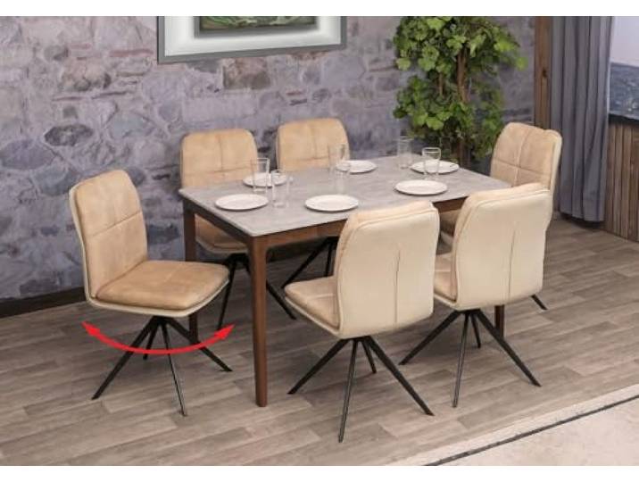 Mendler 6er-Set Esszimmerstuhl HWC-M68 Metall Stoff/Textil - beige