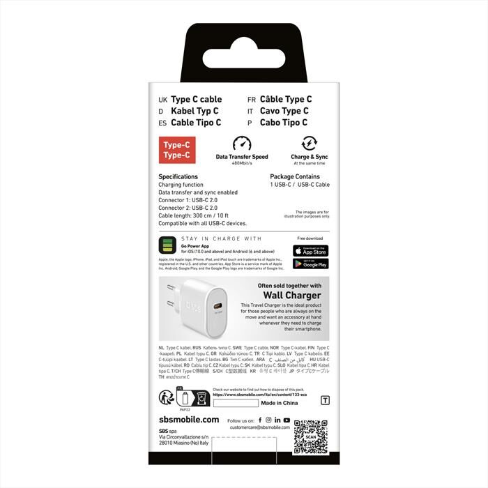 SBS Cavo Type C-c Usb Tecabletcc3mw-bianco