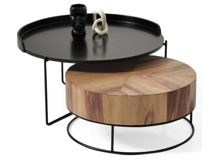 JVmoebel Satztisch Modern Luxus Couchtische Wohnzimmer Schwarz Braun Holz Metall Neu, Made in Europa
