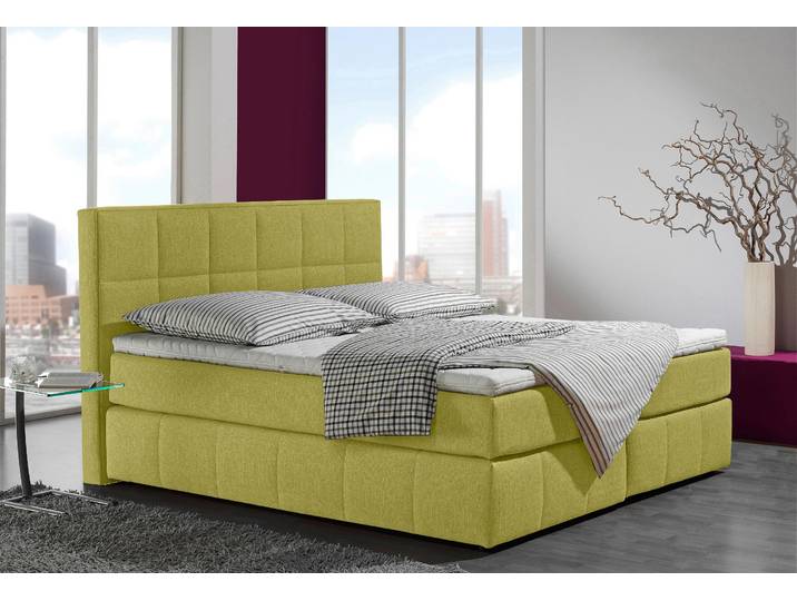 Boxspringbett, 172x215 cm, Strukturstoff, Gelb (Lemon), Feine Steppung, Modern, Inosign