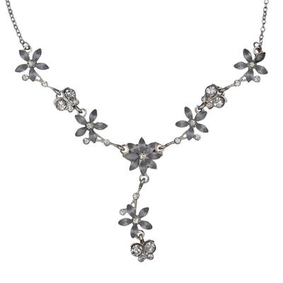 Collierkettchen STEUER "Metall Y-Collier silberf. Mit Blumen und Schmetterlingen", grau (silbergrau), Halsketten, Damen, 49cm, Metall, L: 49 B: 135mm, B:135mm
