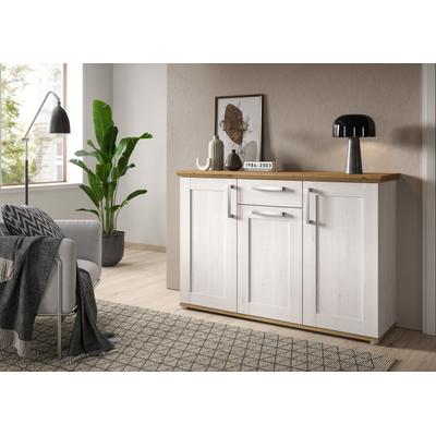 Kommode HOME AFFAIRE "COSENZA, Breite 137 cm, 3 Türen, 1 Schubkasten", weiß (sibiu lärche nachbildung), B:137cm H:92cm T:39cm, Holzwerkstoff, Sideboards, Kommode, in Landhausoptik, Anrichte, Schrank, Sideboard