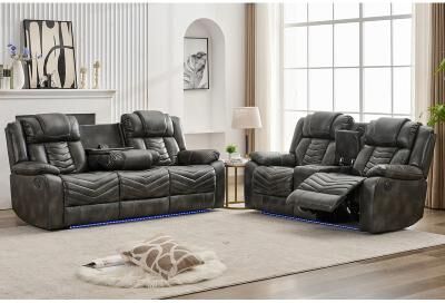 ELIASER Zero Gravity Faux Leather Power Recliner Sofa Set w/ Bass Speaker,Wireless Charger,USB/Type-C Ports,LED Lights,Cup Holders