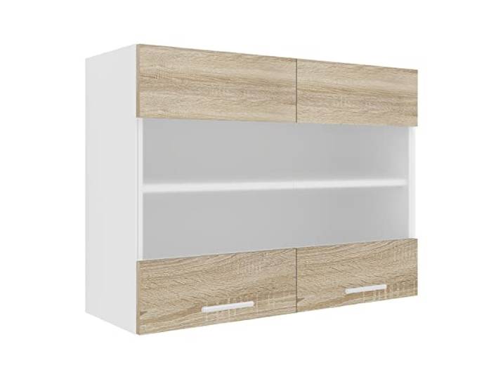 VCM Hängeschrank Weiß/Sonoma-Eiche 80x31x60 cm 2 Türen 2 Fächer Glas Stauraum für Geschirr, Gewürze und Vorräte - Küche und Wohnbereich - für WGs - Holzwerkstoff, pflegeleichte Oberfläche