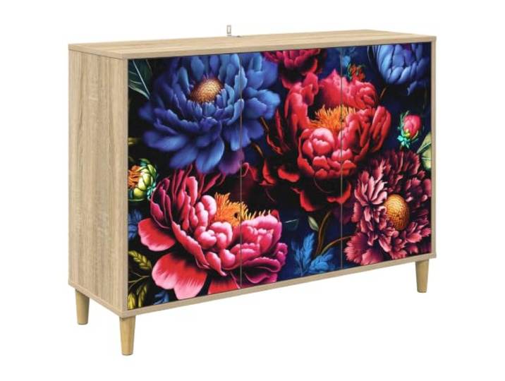 LASWWQMRF Sideboard Kiel Kommode Sonoma 102 x 33 x 75 cm Holzwerkstoff Moderne Anrichte für Wohnzimmer und Esszimmer mit 3 Türen, dekorativer Front und erhöhten Füßen gegen Feuchtigkeit.