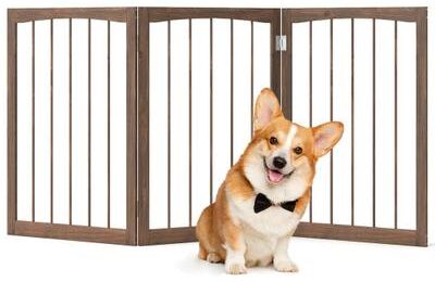 Costway 30 Inch Tall Wooden Pet Fence for Cats Small and Medium Dogs-Brown