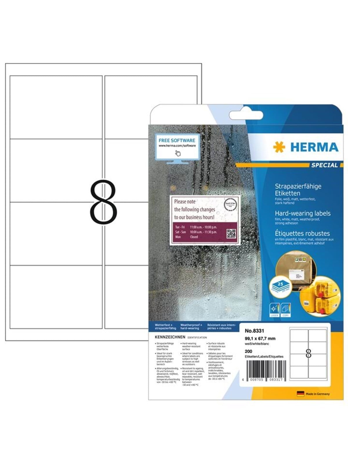 HERMA Wetterfeste Versandetiketten A4, 99,1 x 67,7 mm, weiß, aus Folie, extrem stark haftend