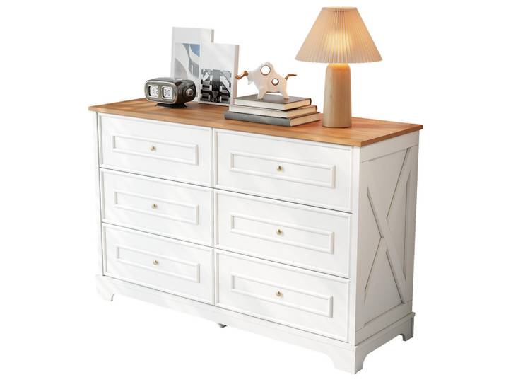 Flieks Sideboard 120x40x76 6 Schubladen Minimalistisches Design, Weiß, 40x76x120 cm, Kleinmöbel, Kommoden, Sideboards