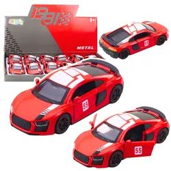 Sportwagen aus Metall, Rückziehfunktion, Lichter, Geräusche, Rot, 1:43