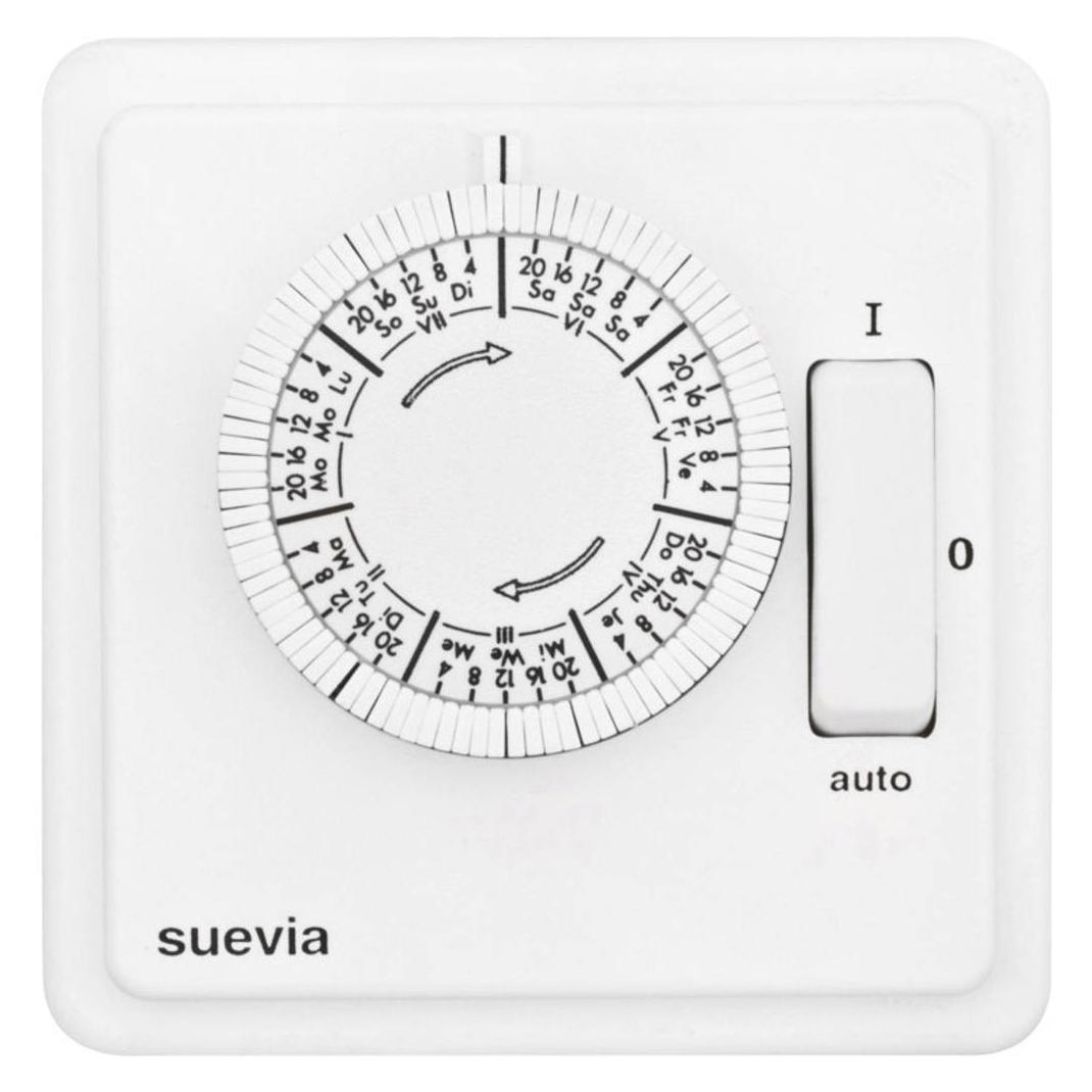 Suevia SU280439 Unterputz-Zeitschaltuhr analog Wochenprogramm 1200W IP20 EIN/AUTO/AUS-Programm (SU280439)