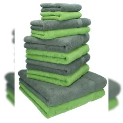 Betz 10-tlg. Handtuch-Set CLASSIC 100%Baumwolle 2 Duschtücher 4 Handtücher 2 Gästetücher 2 Seiftücher Farbe apfelgrün und anthrazitgrau