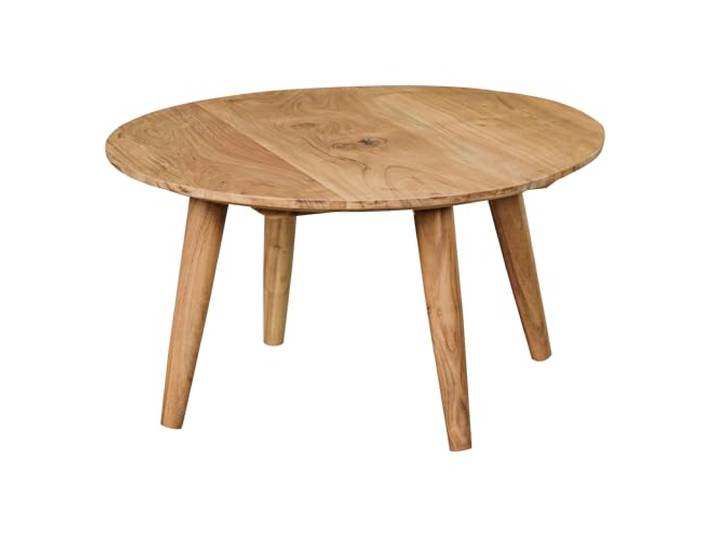 WOHNLING Couchtisch Boha Rund 75x75x40 cm Akazie Massivholz Wohnzimmertisch mit 4 Beinen im Landhausstil, Sofatisch mit originaler Holzstruktur, handgefertigtes Unikat