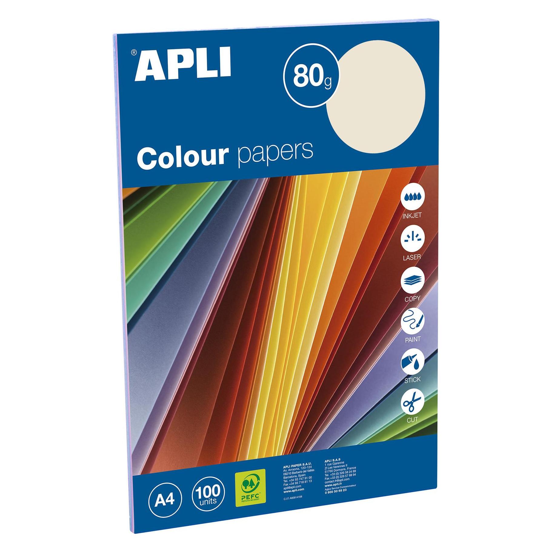 Apli Farbpapier Pastell 80 g A4 100 Blatt assortiert (A4, 100 Blätter, 80 g/m²) (15278)