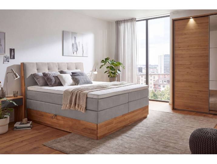 Boxspringbett OTTO HOME Alleea, Doppelbett, Polsterbett, Federkernbett, Komforbett, 160/180 cm , grau (hellgrau), B:165cm L:210cm, 100% PES, Komplettbetten, Boxspringbett, inkl. Topper, zwei Bettkästen, Taschen-Federkernmatratze, Härtegrad 3