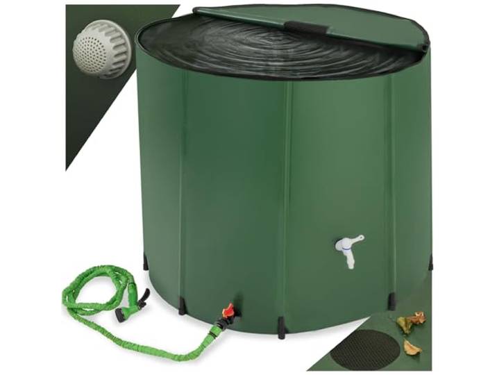tectake® Regenwassertank für Garten und Camping, Tonne faltbar, Regentonne mit Deckel und Wasserhahn, Wassertank, Regenwassersammler, Zisterne, Regenfass mit Hahn, Wassertonne - 750 l