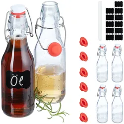 Relaxdays Bügelflaschen zum Befüllen, 6er Set, 250 ml Volumen, für Öl, Essig, Schnaps, Likör, Glasflasche, transparent