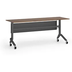 Mobiler Schreibtisch PRIMO MOVE, 180x60 cm, schwarzes Metallgestell, Nussbaum