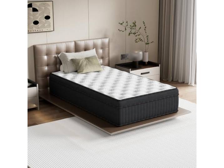 TEENO Hybrid-Matratze, 90 x 190 x 30 cm, fest – Memory-Schaum – Taschenfedern – Schwarz