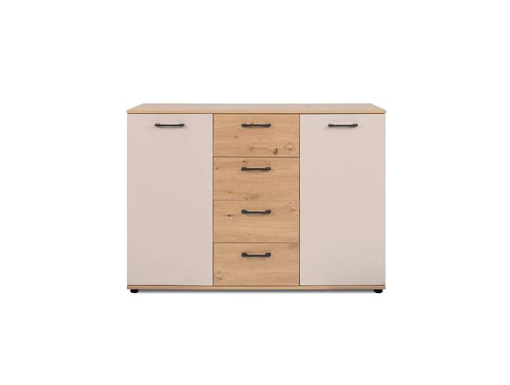 Calicosy Sideboard mit 2 Türen, 4 Schubladen, Eicheneffekt und Kaschmir 120/35/85,5 cm, Eschefarben, 35x85.5x43.5 cm, Esszimmer, Anrichten
