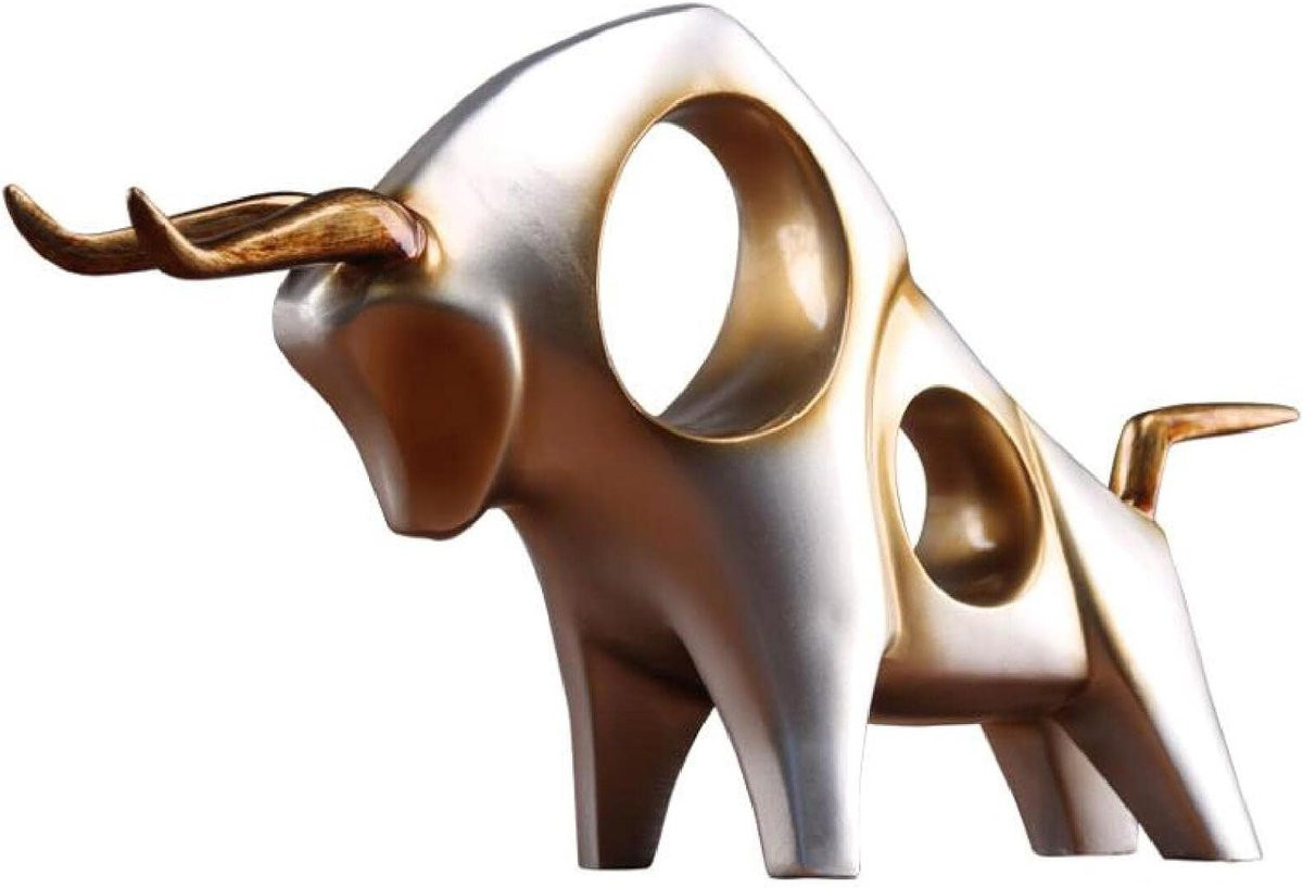 Bruin Vee Standbeeld Decoratie - Modern Dierenbeeldje van Hars - 29 x 16 cm