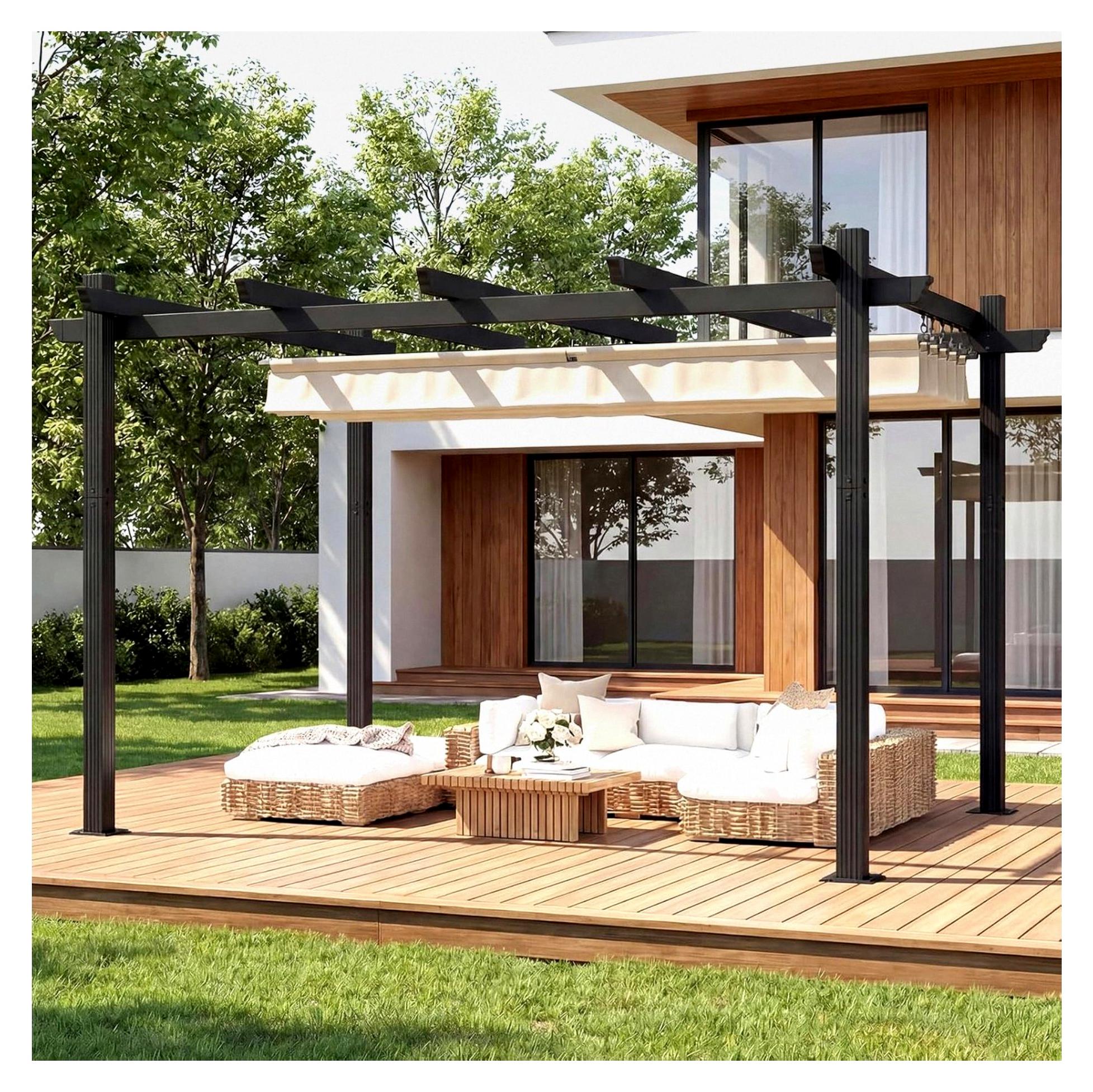 Pergola Pavillon 3x4m wasserdicht und stabil, Gartenpavillon aus Aluminium mit Schiebedach, Sonnenschutz für Garten, Terrasse und Balkon, Beige
