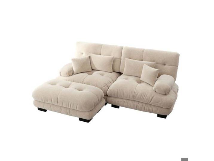 Canapé d'angle convertible 2 places confortable chenille de qualité pouf et 2 coussins inclus