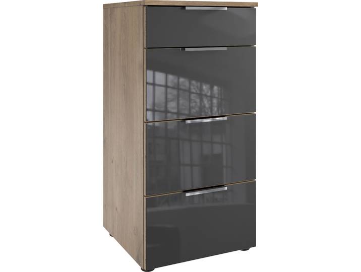 Schubkastenkommode, Spanplatte, Grau, 41×84×41 cm, Mit Glaselementen, Modern, Wimex