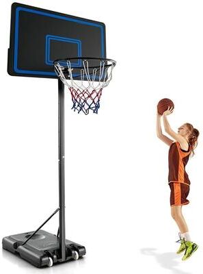 SUGIFT Portable Basketball Hoop System, Blue, Height-Adjustable 7.5-10 ft, 44-in Shatterproof Backboard, Wheels and Fillable Base