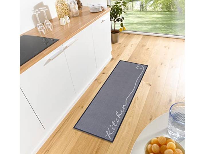 Hanse Home Cook & Clean Läufer – rutschfest Teppichläufer Flachgewebe Kurzflor Teppich Küchenteppich Waschbar Küchenläufer Kitchen für Flur, Küche, Wohnzimmer – Grau, 50x150cm
