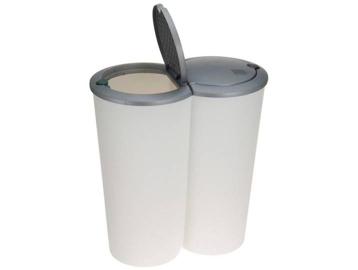 Storage solutions Abfalleimer mit zwei Fächern Neu 50/30/55 cm, Weiß, Kunststoff, 30x55x50 cm, Badaccessoires, Abfalleimer