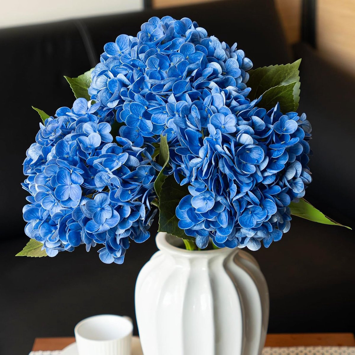 Set van 3 levensechte hortensia's, donkerblauw, 56 cm