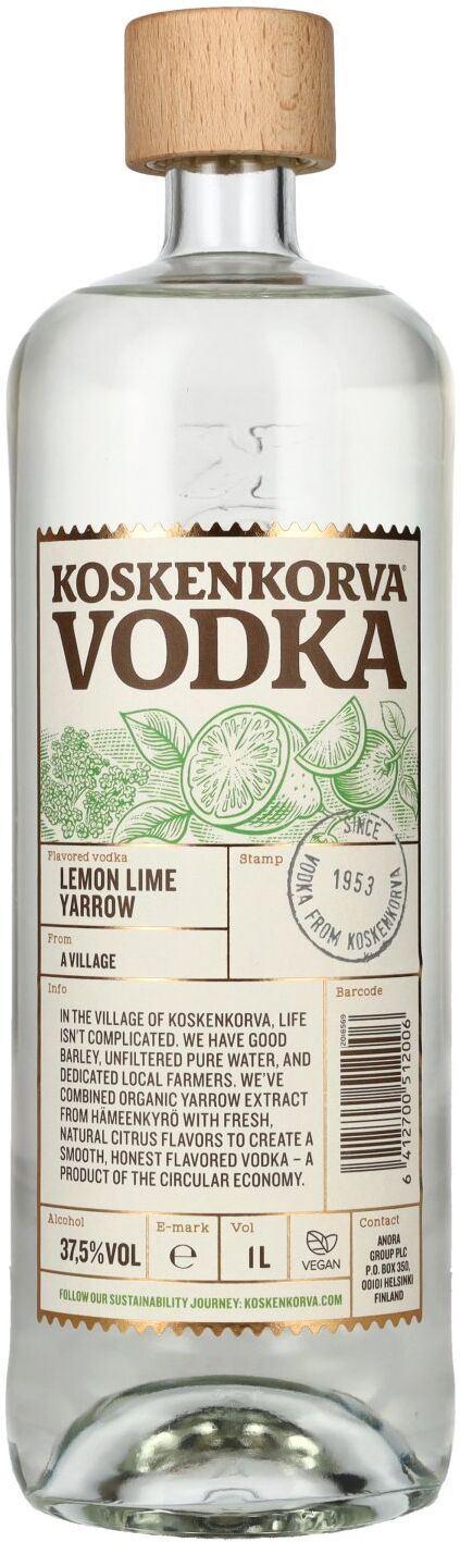 Koskenkorva Vodka LEMON LIME YARROW Flavoured 37,5% Vol. 1l