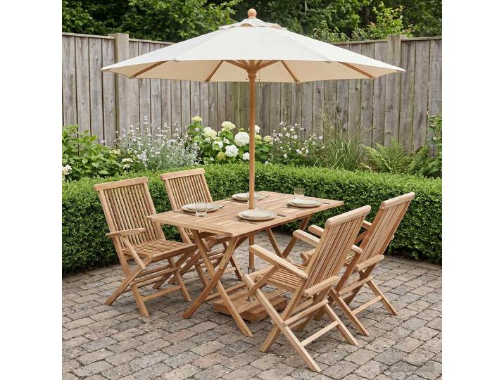 vidaXL Gartenmöbel Set 5 Stk. Natur Massivholz Teak