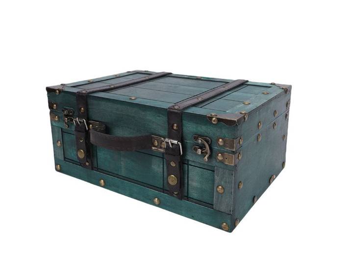 ARAMOX valise vintage Coffre de rangement Vintage avec poignée en cuir PU valise en bois pour la meuble bac Rétro Vert Grand