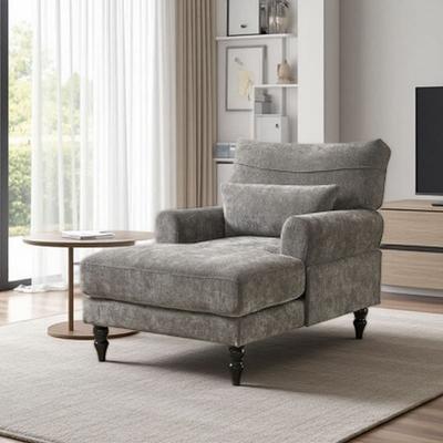 Modern Upholstered Chaise Lounge Chair, Indoor Leisure Recliner Sofa with Wide Cushioned Seat & Wrap-Around Backrest