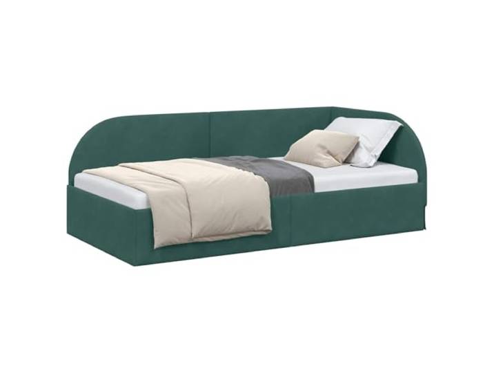 PUGYNBK Bettgestell in L-Form, Samt, Dunkelgrün, 90 x 200 cm Wendbares Kopfteil, Schlafsofa, Sperrholz, Reinigung mit trockenem Tuch