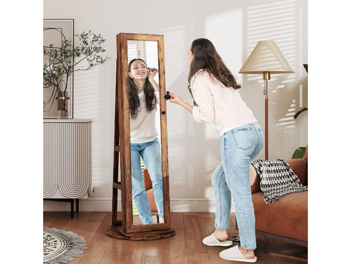 HOMCOM Miroir à Bijoux Pivotant 360° sur Pied, Marron Rustique
