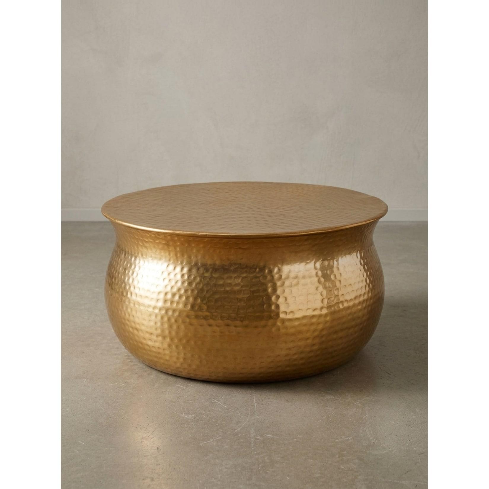 Couchtisch aus Aluminium im orientalischen Stil mit flachem Hammerschlag-Design, Gold 60x60x30 cm