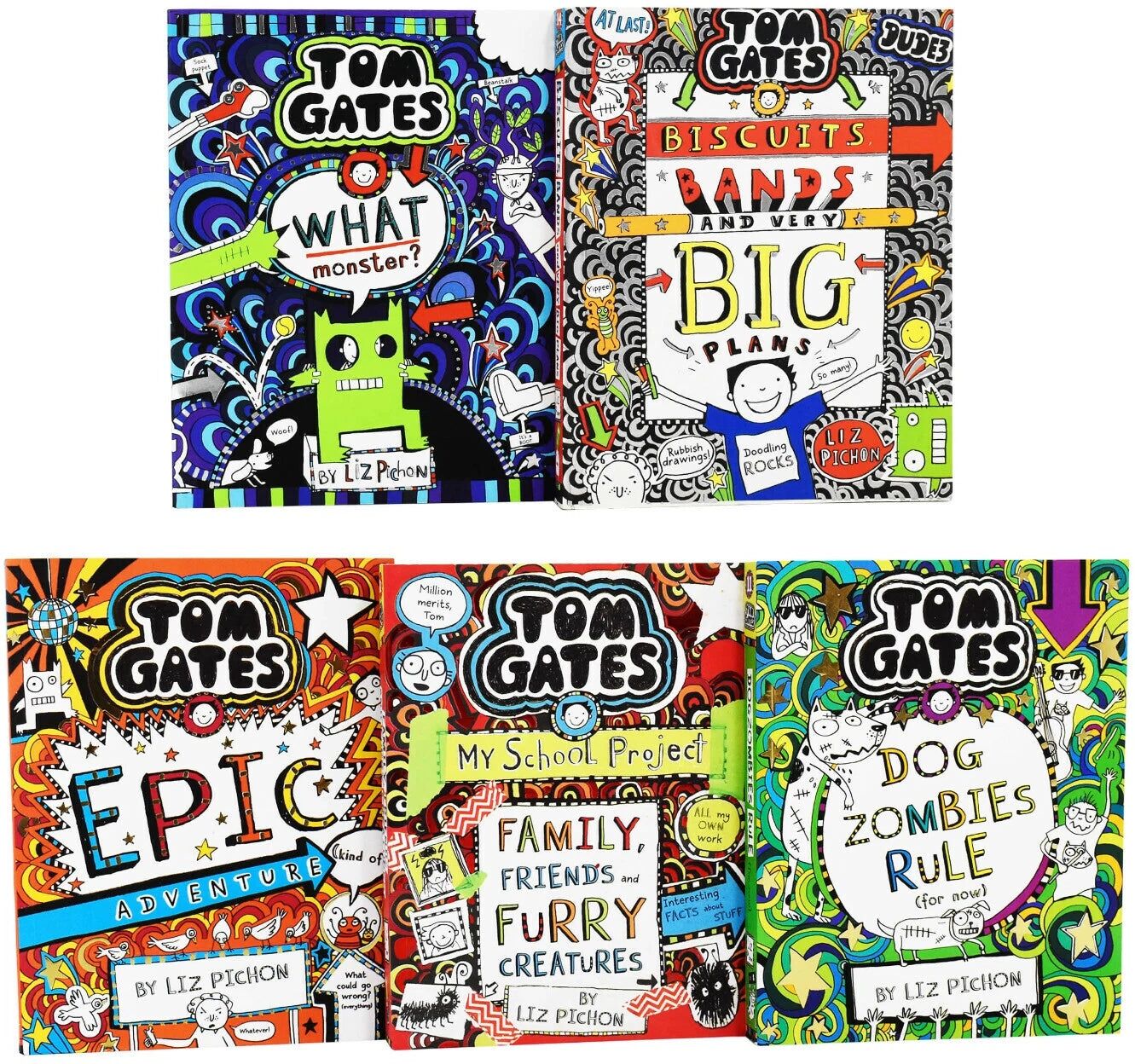 Scholastic Liz Pichon Tom Gates 5 Books Collection Set Series 3 - Epic Adventure, What Monster?, Dogzombies Rule, Family Friends and Furry Creatures and More