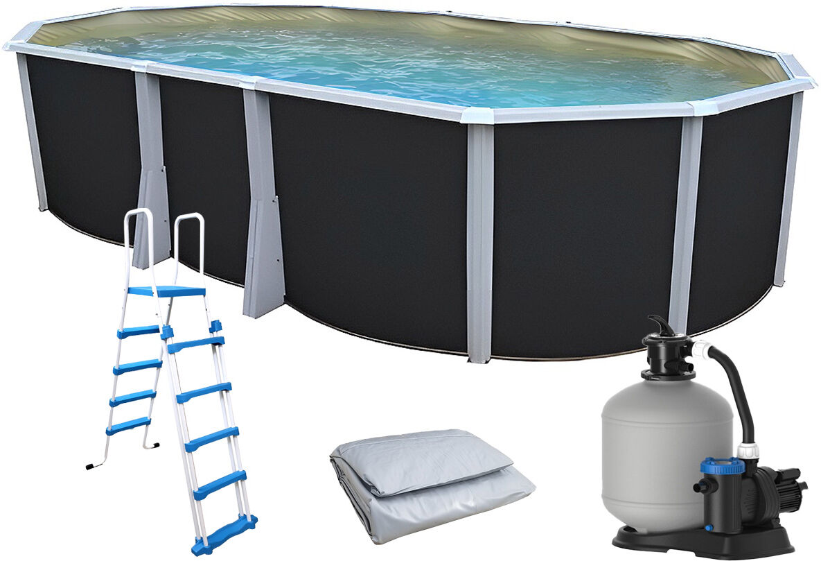 Kit piscine hors-sol acier Toi ANTHRACITE IBIZA ovale 640X366X132cm liner beige