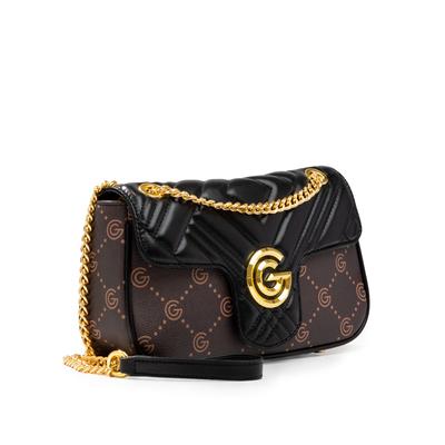 Umhängetasche "CINDY", Damen, Gr. B/H/T: 25cm x 16cm x 6,5cm, schwarz (schwarz, goldfarben), Lederimitat, GABRIELLA G BY GABRIELLA GUCCI, Taschen Umhängetasche, Damen Umhängetasche, Handtasche, Tragetasche mit Logoverzierung