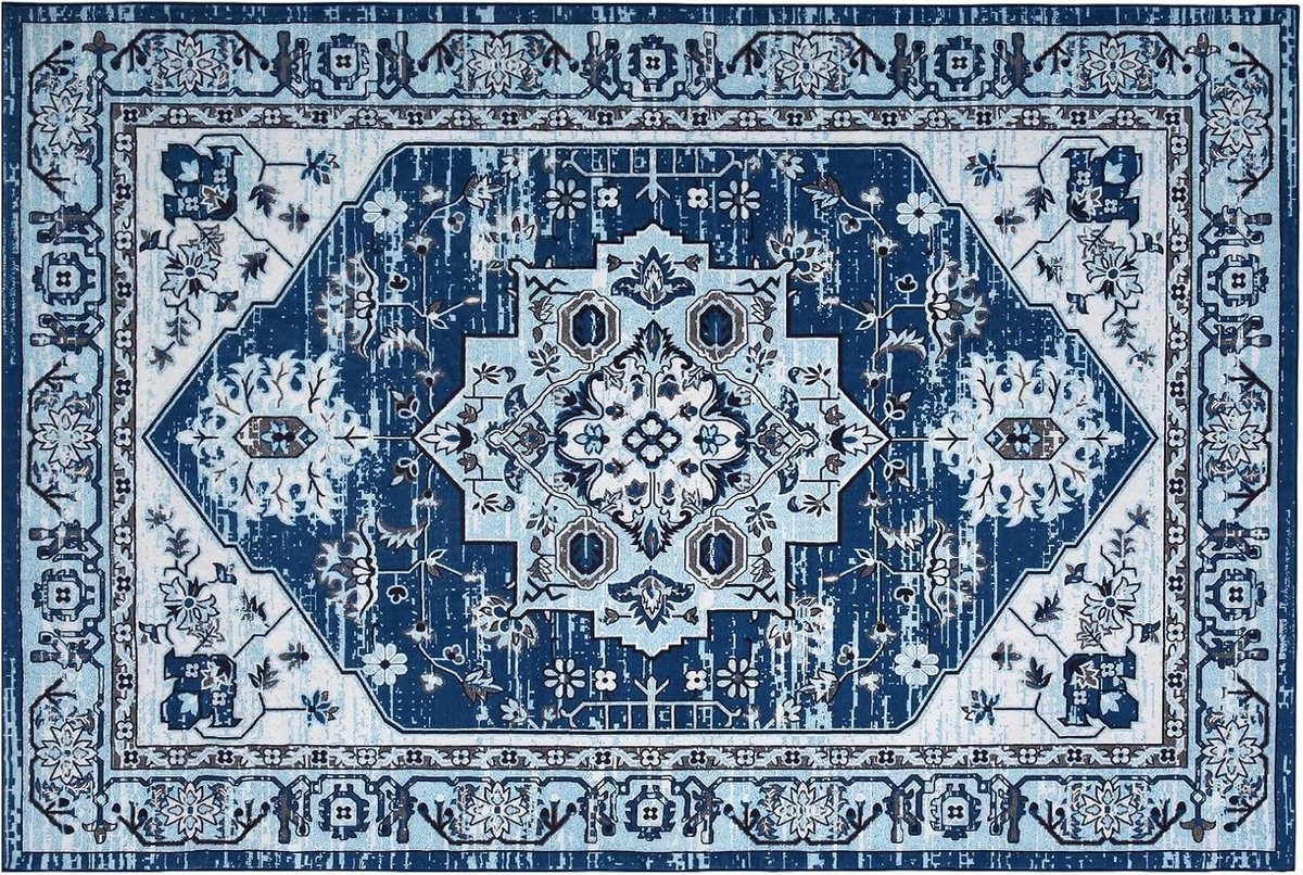 Triumpunpre Vintage Vloerkleed met Bloemmotief - Navy - Polyester - Rechthoekig