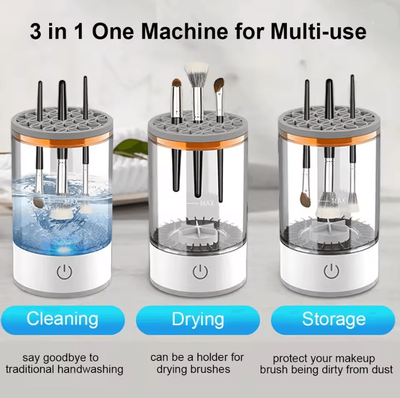 Inspire Essentials GlowSpin Electric Makeup Brush Cleaner Automatic Rechargeable Cleaning Tool white