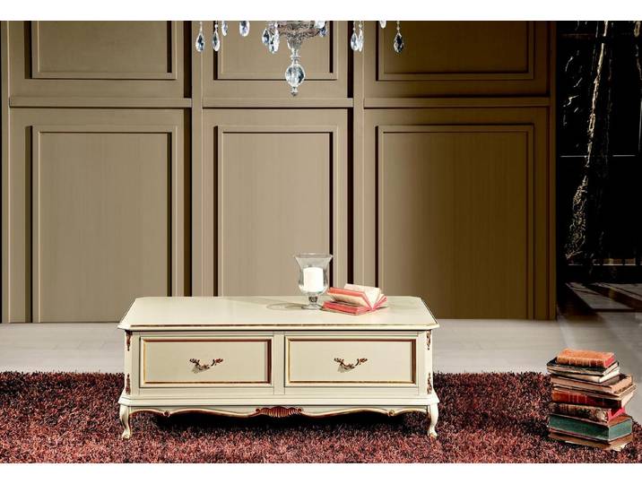 JVmoebel Couchtisch Weißer Barock Couchtisch aus Holz für elegantes Wohnen (Packung, Couchtisch), Made in Italy