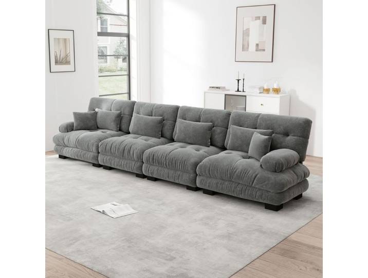 Canape D Angle 4 Places Gris Module Chenille FloraGrace Pour Salon Ou Bureau Assise Profonde 406x77x81cm