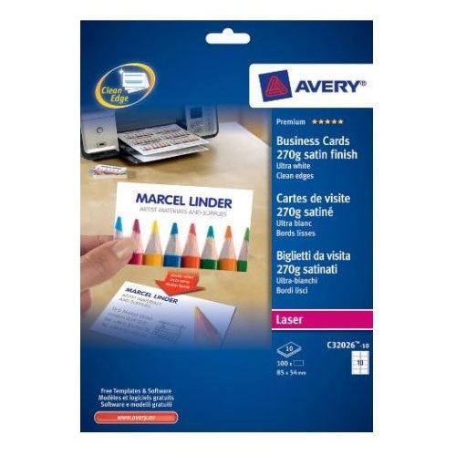 AVERY Zweckform 100 Visitenkarten C32026-10 satiniert weiß 270 g/qm