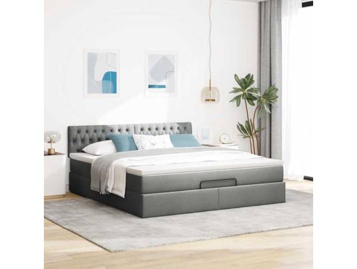 KTHLBRH Boxspringbett 180 x 200 cm mit Federkernmatratze Dunkelgrau, Polyestergewebe, Stauraum, hydraulisches Heben